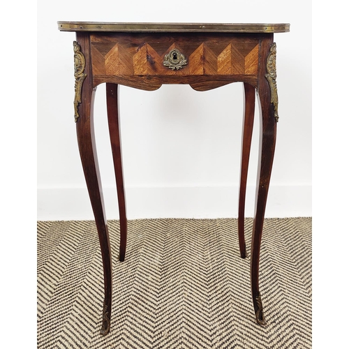 163 - A 19TH CENTURY ROSEWOOD AND MARQUETRY INLAID SIDE TABLE, plus a small drum table and a mahogany tilt... 