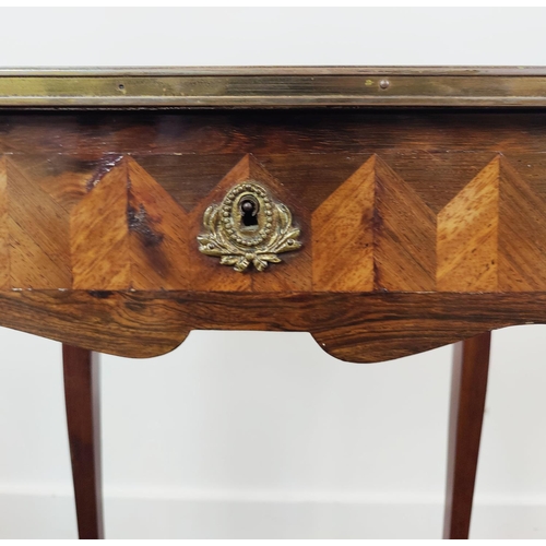 163 - A 19TH CENTURY ROSEWOOD AND MARQUETRY INLAID SIDE TABLE, plus a small drum table and a mahogany tilt... 