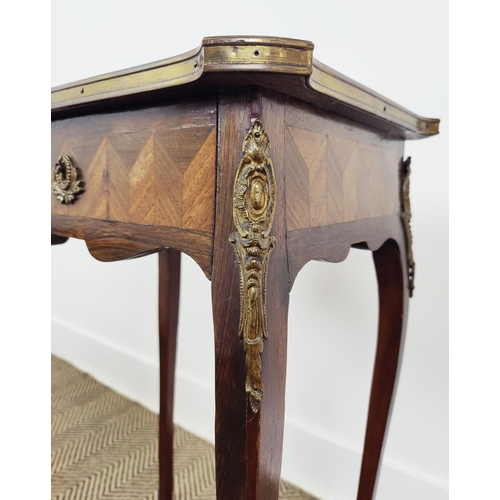 163 - A 19TH CENTURY ROSEWOOD AND MARQUETRY INLAID SIDE TABLE, plus a small drum table and a mahogany tilt... 