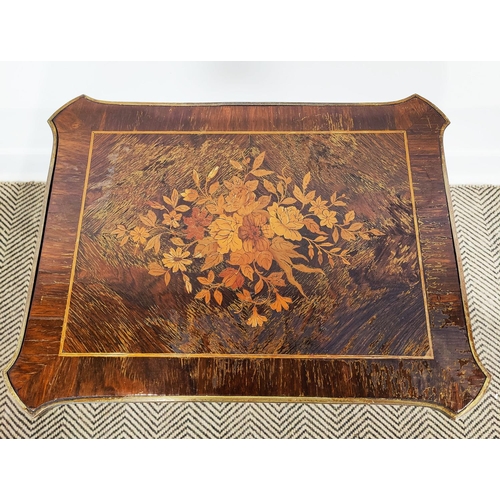 163 - A 19TH CENTURY ROSEWOOD AND MARQUETRY INLAID SIDE TABLE, plus a small drum table and a mahogany tilt... 