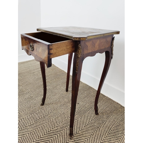 163 - A 19TH CENTURY ROSEWOOD AND MARQUETRY INLAID SIDE TABLE, plus a small drum table and a mahogany tilt... 