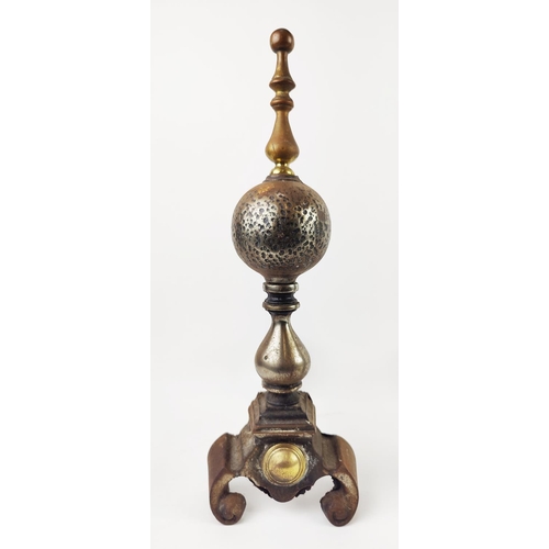 329 - A PAIR OF 19TH CENTURY ANDIRONS, brass finials, 51cm H x 35cm W.