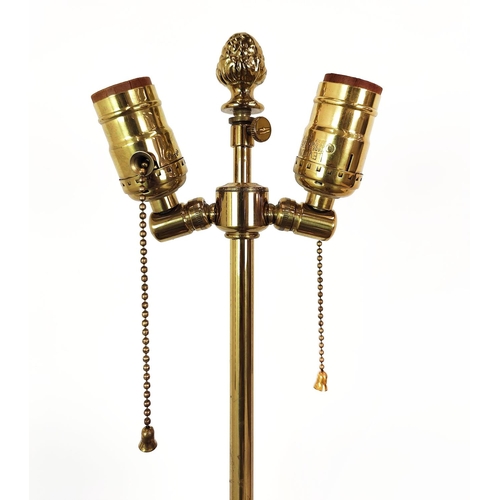 343 - AN 19TH CENTURY BRASS STANDARD LAMP, fluted column square base, converted at a later date, 170cm H.