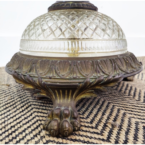 344 - A 19TH CENTURY CUT GLASS STANDARD LAMP, brass base, 131cm H.