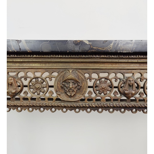 576 - AN ITALIAN STYLE WROUGHT IRON CONSOLE TABLE, marble top, pierced frieze, 85cm H x 134cm W x 33cm D.