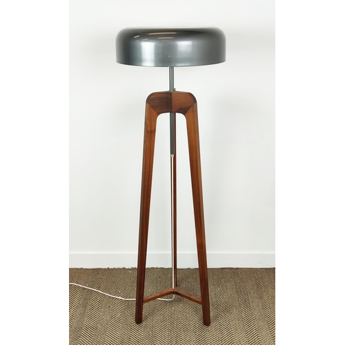 590 - PORADA PILEO FLOOR LAMP, walnut tripod base with metal shade, 158cm H x 43cm W.