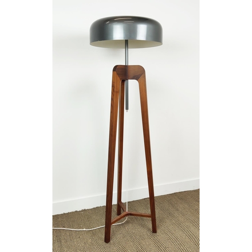 590 - PORADA PILEO FLOOR LAMP, walnut tripod base with metal shade, 158cm H x 43cm W.