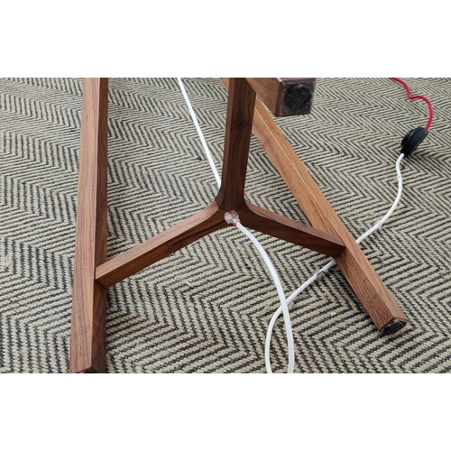 590 - PORADA PILEO FLOOR LAMP, walnut tripod base with metal shade, 158cm H x 43cm W.