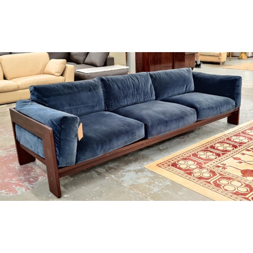 593 - KNOLL BASTIANO SOFA, with blue velvet upholstery, 78cm H x 250cm L x 86cm D.