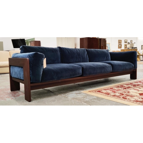 593 - KNOLL BASTIANO SOFA, with blue velvet upholstery, 78cm H x 250cm L x 86cm D.