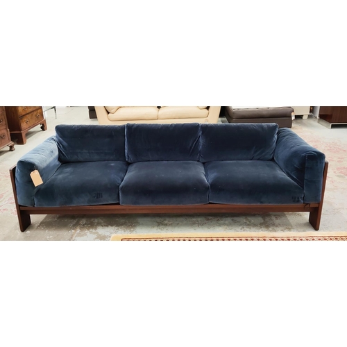 593 - KNOLL BASTIANO SOFA, with blue velvet upholstery, 78cm H x 250cm L x 86cm D.