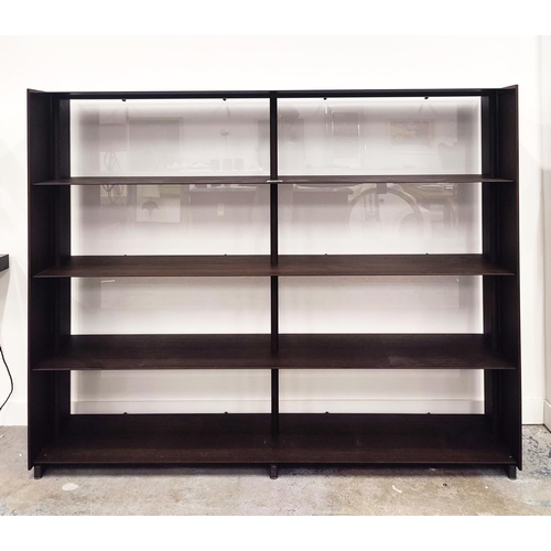 594 - KNOLL RED BARON BOOKCASE, wood and faux wood metal shelves, 165cm H x 206cm W x 45cm D.