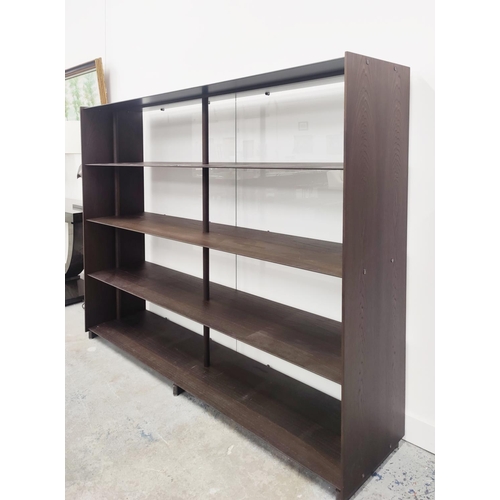 594 - KNOLL RED BARON BOOKCASE, wood and faux wood metal shelves, 165cm H x 206cm W x 45cm D.