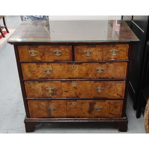 227 - A GEORGE I WALNUT AND BURR VENEERED CHEST OF DRAWERS, circa 1720, elm carcase, comprising two short ... 