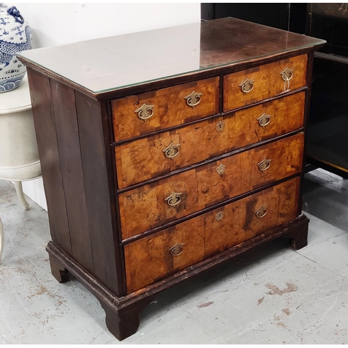 227 - A GEORGE I WALNUT AND BURR VENEERED CHEST OF DRAWERS, circa 1720, elm carcase, comprising two short ... 