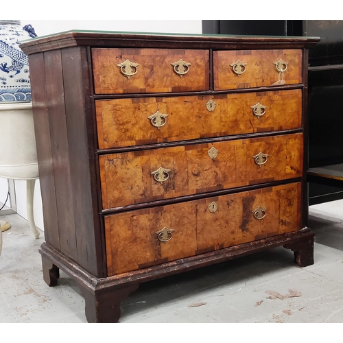 227 - A GEORGE I WALNUT AND BURR VENEERED CHEST OF DRAWERS, circa 1720, elm carcase, comprising two short ... 