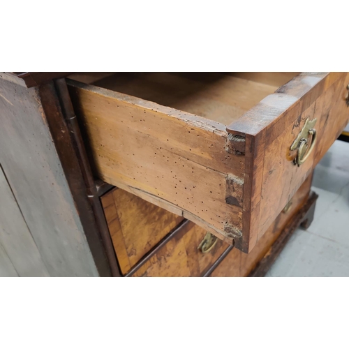 227 - A GEORGE I WALNUT AND BURR VENEERED CHEST OF DRAWERS, circa 1720, elm carcase, comprising two short ... 