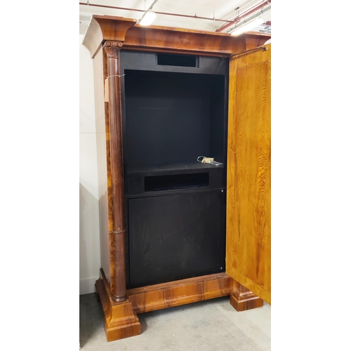 347 - A 19TH CENTURY WALNUT ARMOIRE, the single door flanked by turned columns, 185cm H x 113cm W x 63cm D... 