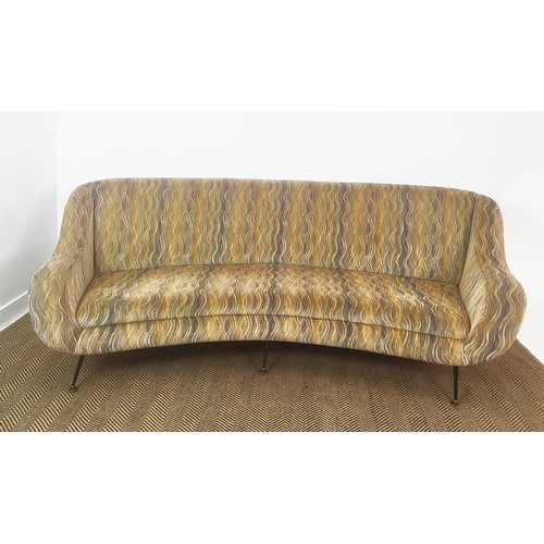 559 - SOFA, 1960s Danish with wavy patterned upholstery, 87cm H x 235cm W x 105cm D.