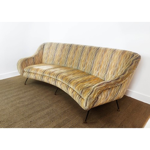 559 - SOFA, 1960s Danish with wavy patterned upholstery, 87cm H x 235cm W x 105cm D.