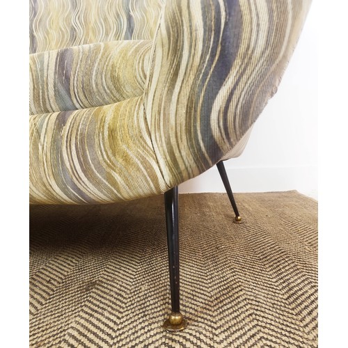 559 - SOFA, 1960s Danish with wavy patterned upholstery, 87cm H x 235cm W x 105cm D.