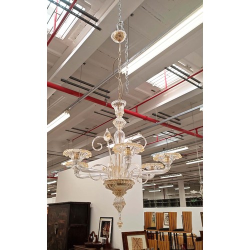 415A - VOLTOLINA MURANO CHANDELIER, six branch, 153cm H including chain.