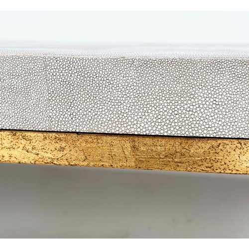 277 - LOW TABLE, faux shagreen top on gilt metal supports, 120cm W x 51cm D x 38cm H.