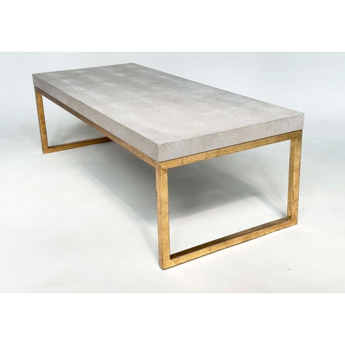 277 - LOW TABLE, faux shagreen top on gilt metal supports, 120cm W x 51cm D x 38cm H.