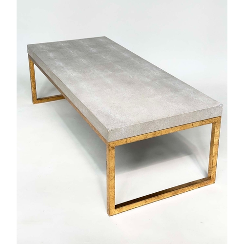 277 - LOW TABLE, faux shagreen top on gilt metal supports, 120cm W x 51cm D x 38cm H.