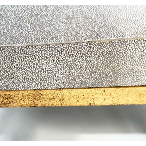 277 - LOW TABLE, faux shagreen top on gilt metal supports, 120cm W x 51cm D x 38cm H.