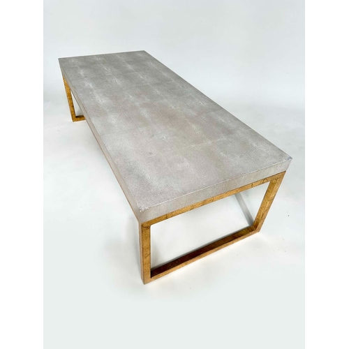 277 - LOW TABLE, faux shagreen top on gilt metal supports, 120cm W x 51cm D x 38cm H.