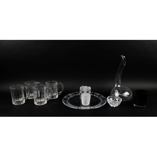 18 - LALIQUE BOWL, and vase Tiffany box, and cut glass plate, Riedel decanter, four Tiffany glasses and p... 