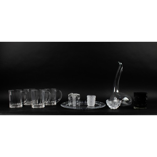 18 - LALIQUE BOWL, and vase Tiffany box, and cut glass plate, Riedel decanter, four Tiffany glasses and p... 