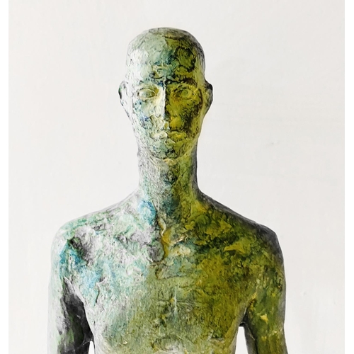 244 - CONTEMPORARY SCHOOL REFLECTION SCULPTURE, bronze figures in a verdigris finish, 117cm H x 21cm W x 1... 