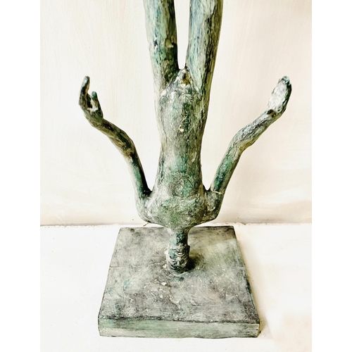 244 - CONTEMPORARY SCHOOL REFLECTION SCULPTURE, bronze figures in a verdigris finish, 117cm H x 21cm W x 1... 