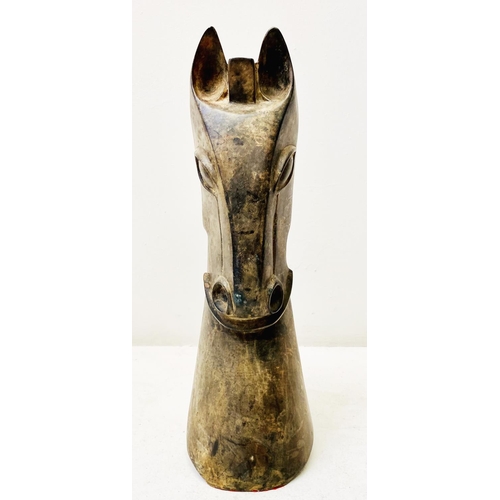 247 - CONTEMPORARY SCHOOL HORSE HEAD SCULPTURE, in bronze, 45cm H x 18cm W x 14cm D.