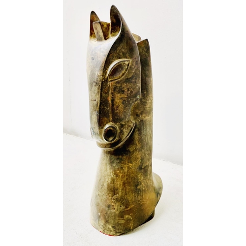 247 - CONTEMPORARY SCHOOL HORSE HEAD SCULPTURE, in bronze, 45cm H x 18cm W x 14cm D.