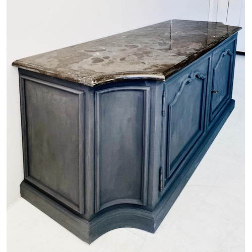 320 - SIDEBOARD, French style grey painted with slate top over two cupboard doors, 87cm H x 147cm W x 57cm... 