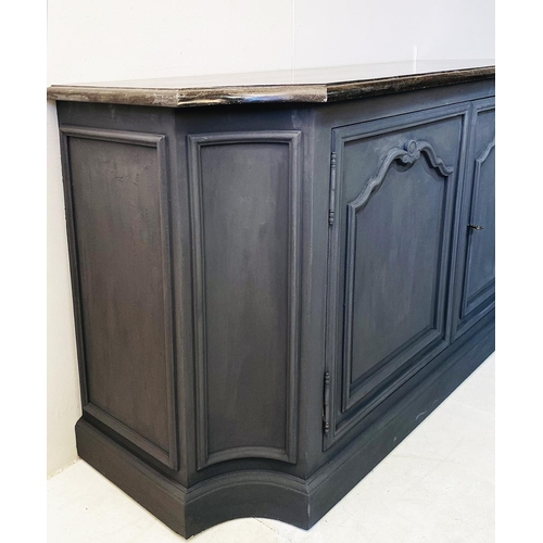 320 - SIDEBOARD, French style grey painted with slate top over two cupboard doors, 87cm H x 147cm W x 57cm... 