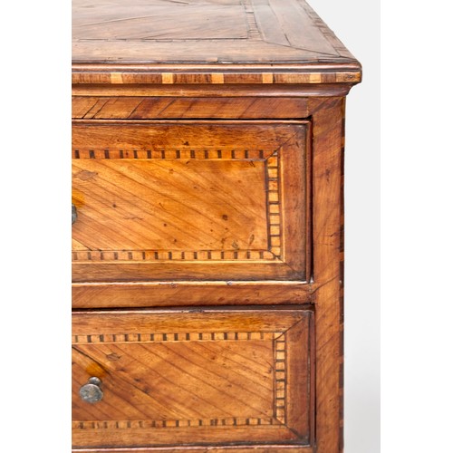 177 - LOMBARDY COMMODE, 18th century Italian figured walnut and chequer and banded with three long drawers... 