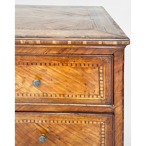 177 - LOMBARDY COMMODE, 18th century Italian figured walnut and chequer and banded with three long drawers... 