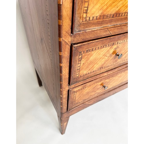 177 - LOMBARDY COMMODE, 18th century Italian figured walnut and chequer and banded with three long drawers... 