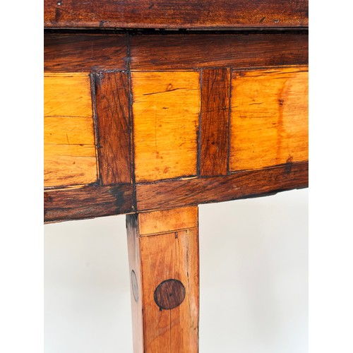 179 - CONSOLE TABLE, George III period satinwood harewood and rosewood bowfronted with radially segmented ... 