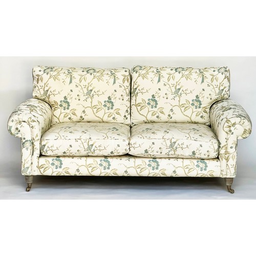 294 - COUNTRY HOUSE SOFA, Country House style with 'birds of paradise' printed foliate upholstery with scr... 