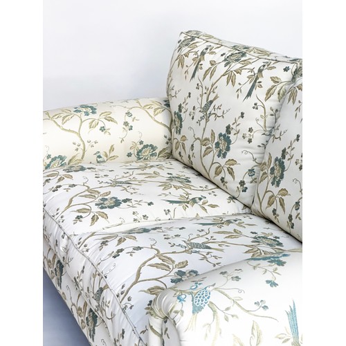 294 - COUNTRY HOUSE SOFA, Country House style with 'birds of paradise' printed foliate upholstery with scr... 