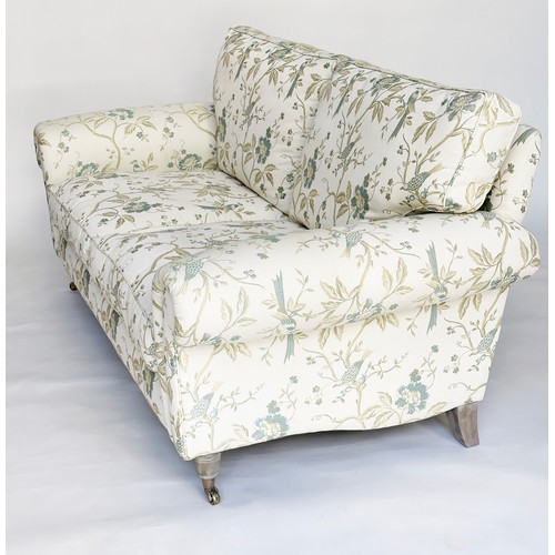 294 - COUNTRY HOUSE SOFA, Country House style with 'birds of paradise' printed foliate upholstery with scr... 