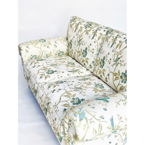 294 - COUNTRY HOUSE SOFA, Country House style with 'birds of paradise' printed foliate upholstery with scr... 