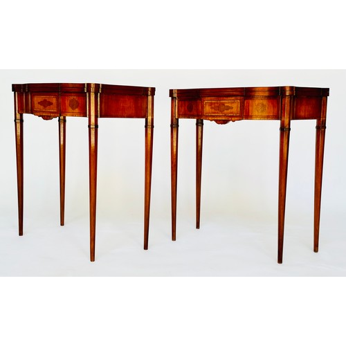 299 - CARD TABLES, a pair, late 19th century Kingwood crossbanded and marquetry inlaid each serpentine wit... 