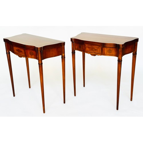 299 - CARD TABLES, a pair, late 19th century Kingwood crossbanded and marquetry inlaid each serpentine wit... 