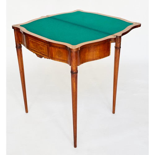 299 - CARD TABLES, a pair, late 19th century Kingwood crossbanded and marquetry inlaid each serpentine wit... 